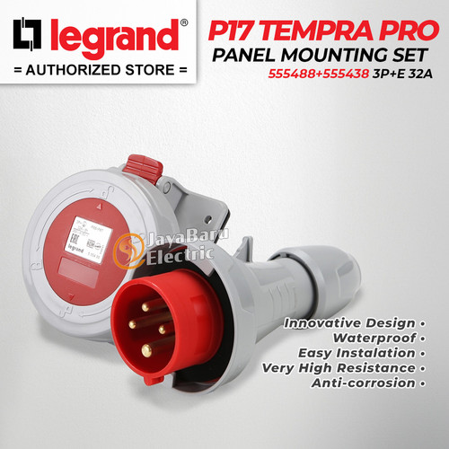 Legrand Paket 1 Set Plug Panel Mounting Socket 3P+E / 4 Pin 4Pin 32A IP67 P17 Tempra Pro 555488 555438