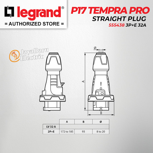 Legrand Straight Plug 3P+E / 4 Pin 32A P17 Tempra Pro 555438