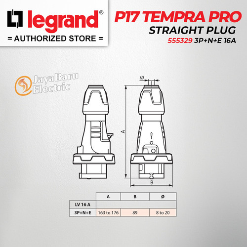 Legrand Straight Plug 3P+N+E / 5 Pin 16A P17 Tempra Pro 555329