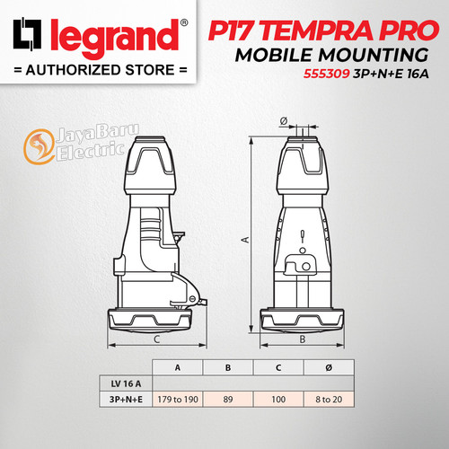 Legrand Mobile Mounting Socket 3P+N+E / 5 Pin 16A P17 Tempra 555309