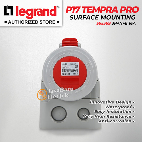 Legrand Surface Mounting Socket 3P+N+E / 5 Pin 5Pin 16A IP67 P17 Tempra Pro 555359