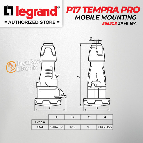 Legrand Mobile Mounting Socket 3P+E / 4 Pin 4Pin 16A IP67 P17 Tempra Pro 555308
