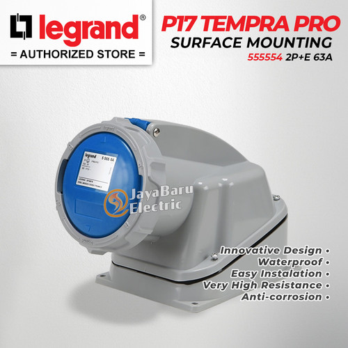 Legrand Surface Mounting Socket 2P+E / 3 Pin 3Pin 63A IP67 P17 Tempra Pro 555554