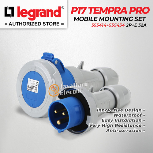 Legrand Paket 1 Set Plug Mobile Mounting Socket 2P+E / 3 Pin 3Pin 32A IP67 P17 Tempra Pro 555414 555434