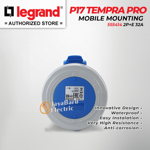 Legrand Mobile Mounting Socket 2P+E / 3 Pin 3Pin 32A IP67 P17 Tempra Pro 555414