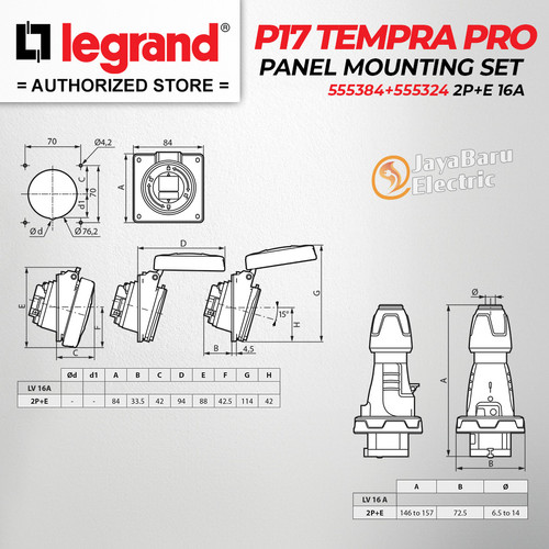 Legrand Paket 1 Set Plug Panel Mounting Socket 2P+E / 3 Pin 16A IP67