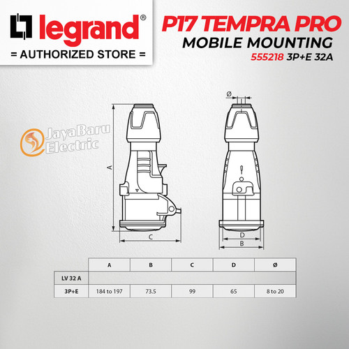 Legrand Mobile Mounting Socket 3P+E / 4 Pin 32A P17 Tempra Pro 555218