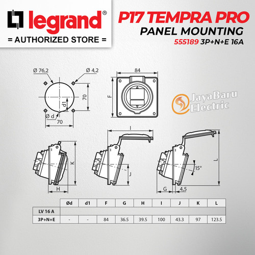 Legrand Panel Mounting Socket 3P+N+E / 5 Pin 16A P17 Tempra Pro 555189