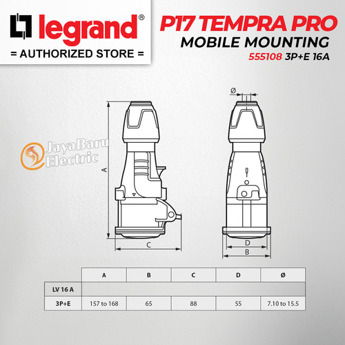 Legrand Mobile Mounting Socket 3P+E / 4 Pin 16A P17 Tempra Pro 555108
