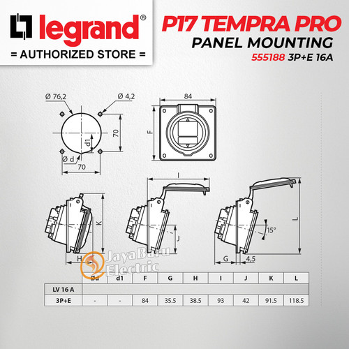 Legrand Panel Mounting Socket 3P+E / 4 Pin 16A P17 Tempra Pro 555188