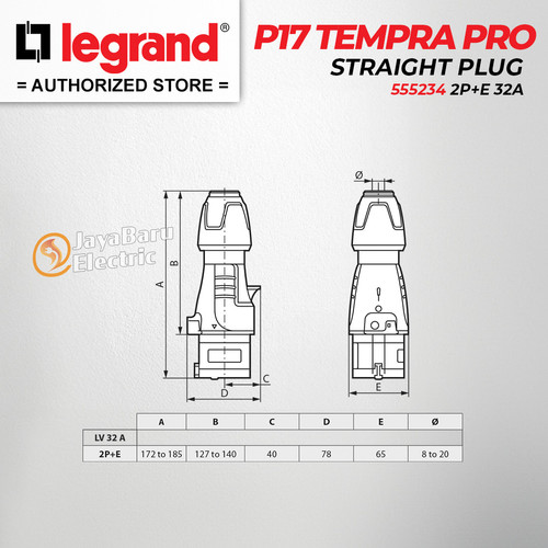Legrand Straight Plug 2P+E / 3 Pin 32A P17 Tempra Pro 555234