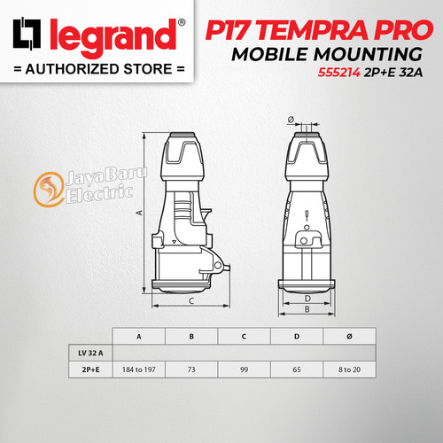 Legrand Mobile Mounting Socket 2P+E / 3 Pin 32A P17 Tempra Pro 555214