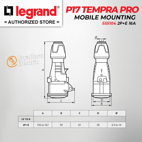 Legrand Mobile Mounting Socket 2P+E / 3 Pin 16A P17 Tempra Pro 555104