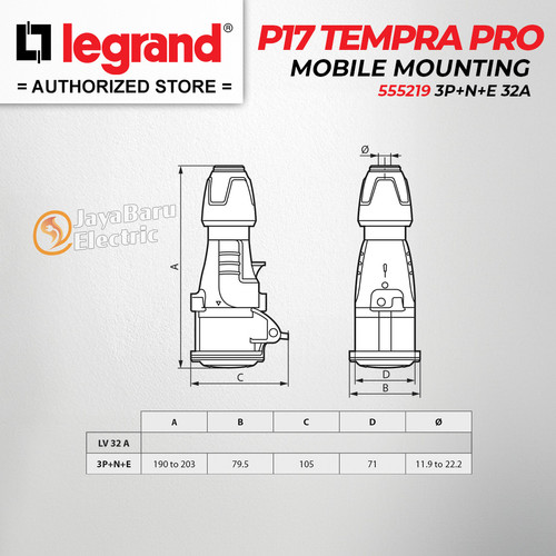 Legrand Mobile Mounting Socket 3P+N+E / 5 Pin 32A P17 Tempra 555219