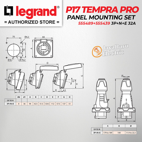 Legrand Paket 1 Set Plug Panel Mounting Socket 3P+N+E / 5 Pin 32A IP67