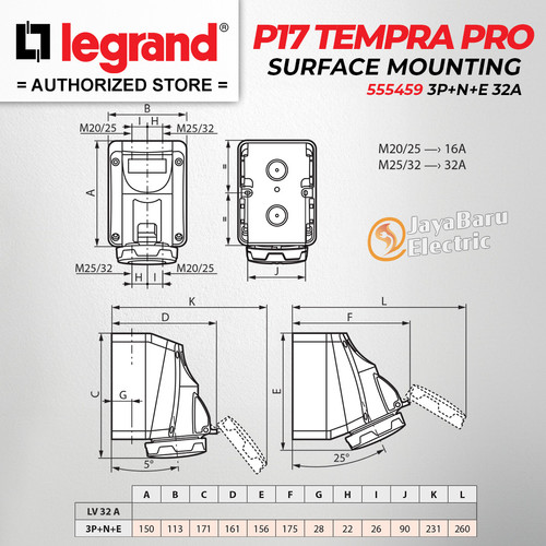 Legrand Surface Mounting Socket 3P+N+E / 5 Pin 32A P17 Tempra 555459