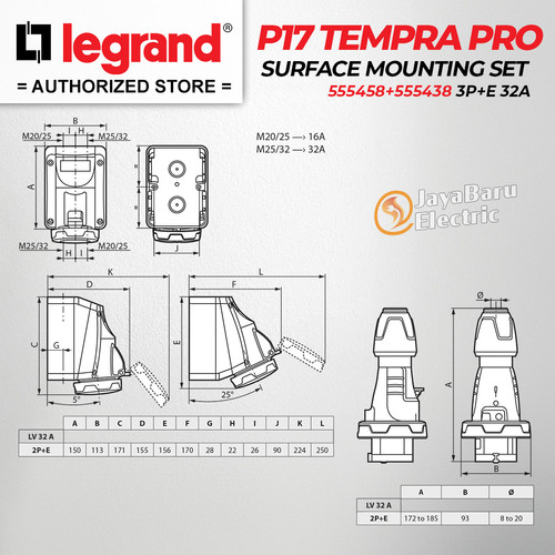 Legrand Paket 1 Set Plug Surface Mounting Socket 3P+E / 4 Pin 32A