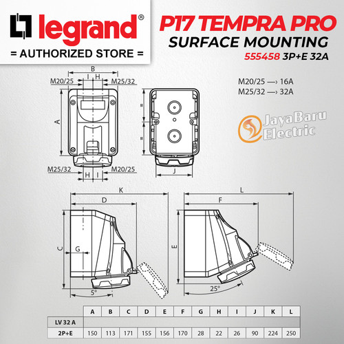 Legrand Surface Mounting Socket 3P+E / 4 Pin 32A P17 Tempra Pro 555458