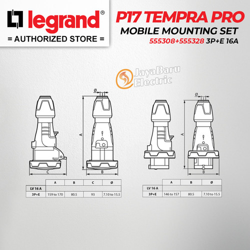 Legrand Paket 1 Set Plug Mobile Mounting Socket 3P+E / 4 Pin 4Pin 16A IP67 P17 Tempra Pro 555308 555328