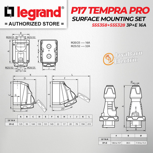Legrand Paket 1 Set Plug Surface Mounting Socket 3P+E / 4 Pin 16A