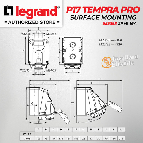 Legrand Surface Mounting Socket 3P+E / 4 Pin 16A P17 Tempra Pro 555358