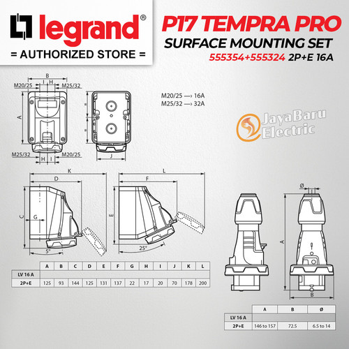 Legrand Paket 1 Set Plug Surface Mounting Socket 2P+E / 3 Pin 16A IP67