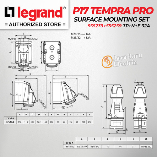 Legrand Paket 1 Set Plug Surface Mounting Socket 3P+N+E / 5 Pin 32A