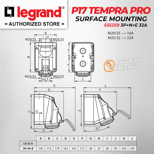 Legrand Surface Mounting Socket 3P+N+E / 5 Pin 32A P17 Tempra 555259