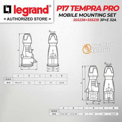 Legrand Paket 1 Set Plug Mobile Mounting Socket 3P+E / 4 Pin 32A IP44