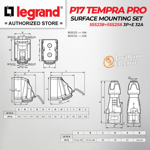 Legrand Paket 1 Set Plug Surface Mounting Socket 3P+E / 4 Pin 32A IP44