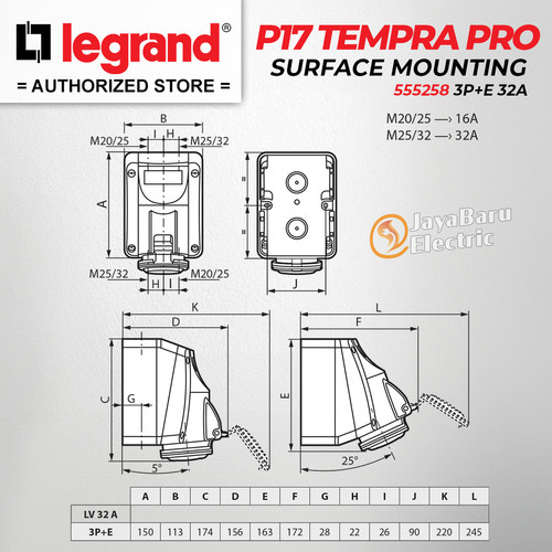 Legrand Surface Mounting Socket 3P+E / 4 Pin 32A P17 Tempra Pro 555258