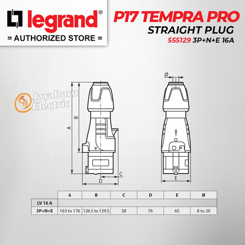 Legrand Straight Plug 3P+N+E / 5 Pin 16A P17 Tempra Pro 555129