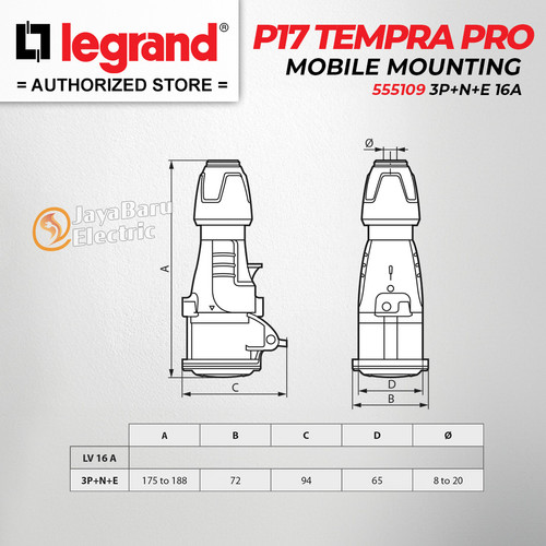 Legrand Mobile Mounting Socket 3P+N+E / 5 Pin 16A P17 Tempra 555109