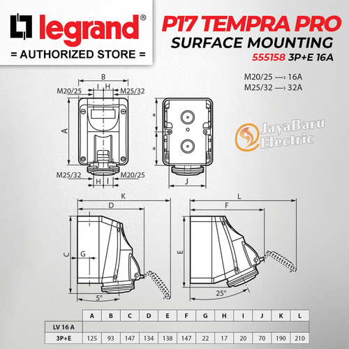 Legrand Surface Mounting Socket 3P+E / 4 Pin 16A P17 Tempra Pro 555158