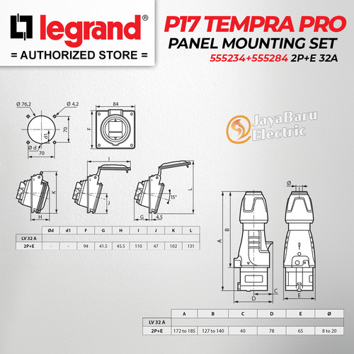 Legrand Paket 1 Set Plug Panel Mounting Socket 2P+E / 3 Pin 32A IP44