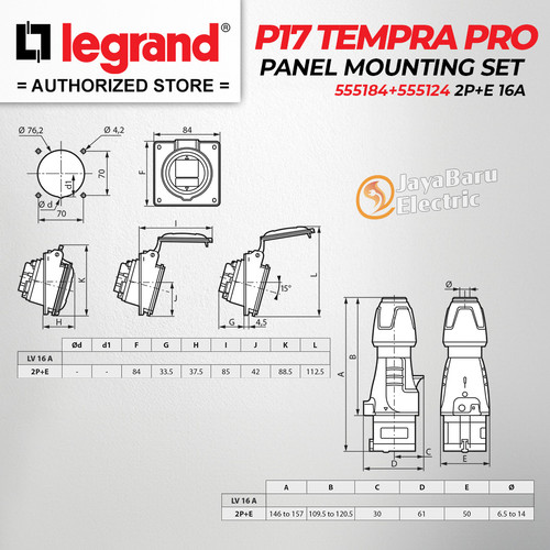 Legrand Paket 1 Set Plug Panel Mounting Socket 2P+E / 3 Pin 16A IP44