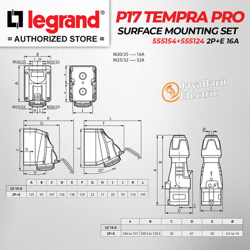 Legrand Paket 1 Set Plug Surface Mounting Socket 2P+E / 3 Pin 16A IP44