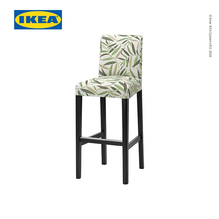 IKEA BERGMUND Kursi Bar Hitam Dengan Sandaran dan Cover 75cm