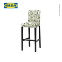 IKEA BERGMUND Kursi Bar Hitam Dengan Sandaran dan Cover 75cm