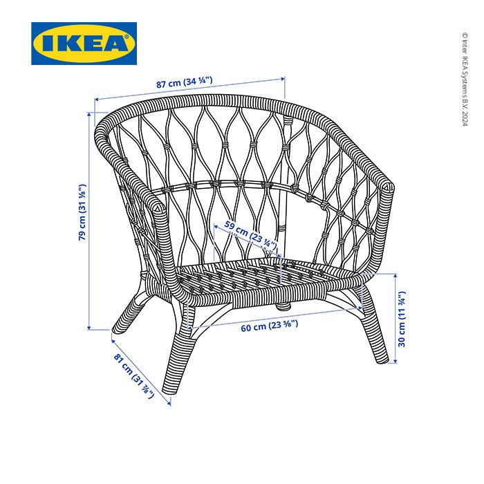 IKEA STOCKHOLM 2017 Kursi Berlengan Bahan Rotan