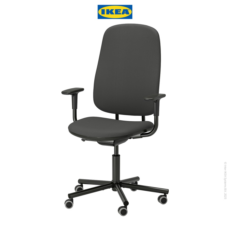 IKEA SMORKULL Kursi Kantor dengan Sandaran Tangan Abu-Abu Tua