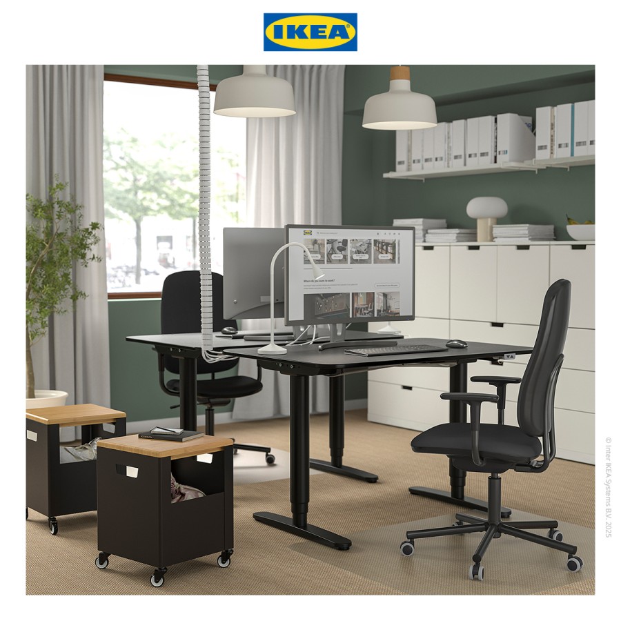 IKEA SMORKULL Kursi Kantor dengan Sandaran Tangan Abu-Abu Tua