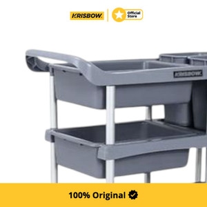 Krisbow Ukuran L Troli Kebersihan 3 Tingkat - Abu-Abu Cleaning Cart Peralatan Kebersihan Perabotan Bersih-Bersih Trolley Kebersihan