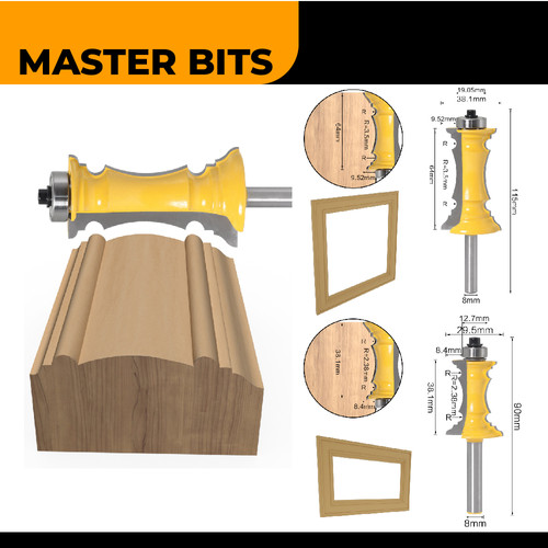 MASTER BIT MATA ROUTER CABINET DOOR KITCHEN & FRAME PANEL 8MM 2PC