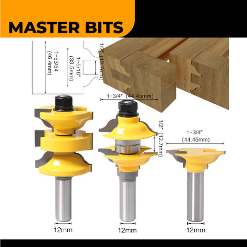 MASTER BIT MATA PROFIL ROUTER DOOR FRAME PANEL CUTTERS WITH 3PCS 12MM