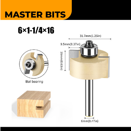 MASTER BIT MATA PROFIL ROUTER GROOVING BALL T-CUTTER 6MMX1-1/4"X16MM