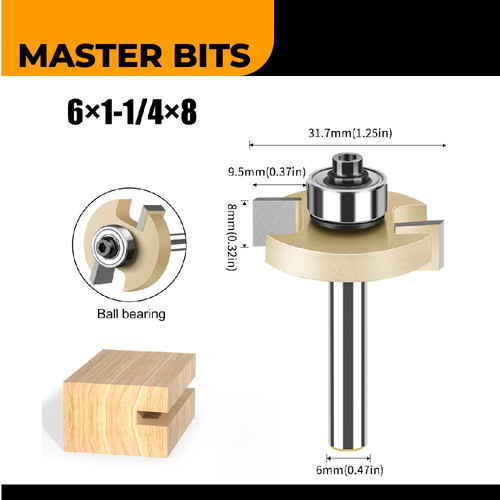 MASTER BIT MATA PROFIL ROUTER GROOVING BALL T-CUTTER 6MMX1-1/4"X8MM