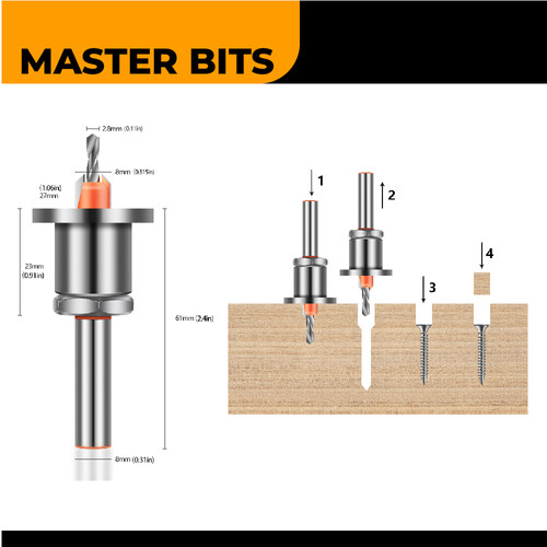 MASTER BIT MATA BOR COUNTERBORE DRILL WITH LIMITER STEP DRILL 2.8X8MM