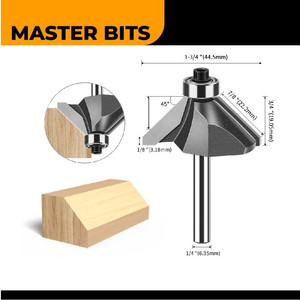 MASTER BIT MATA PROFIL ROUTER 45° CHAMFERING CUT BEVEL CUTTER 1/4X1"