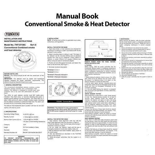 Conventional Smoke and Heat Detector Photoelectric Tonata Aseanware / 2 Wire ASW